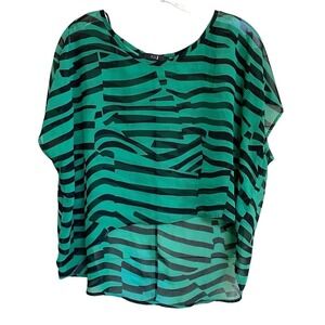 Wild Zebra Top Y2K Rock Sheer - Forever 21 Green Black S